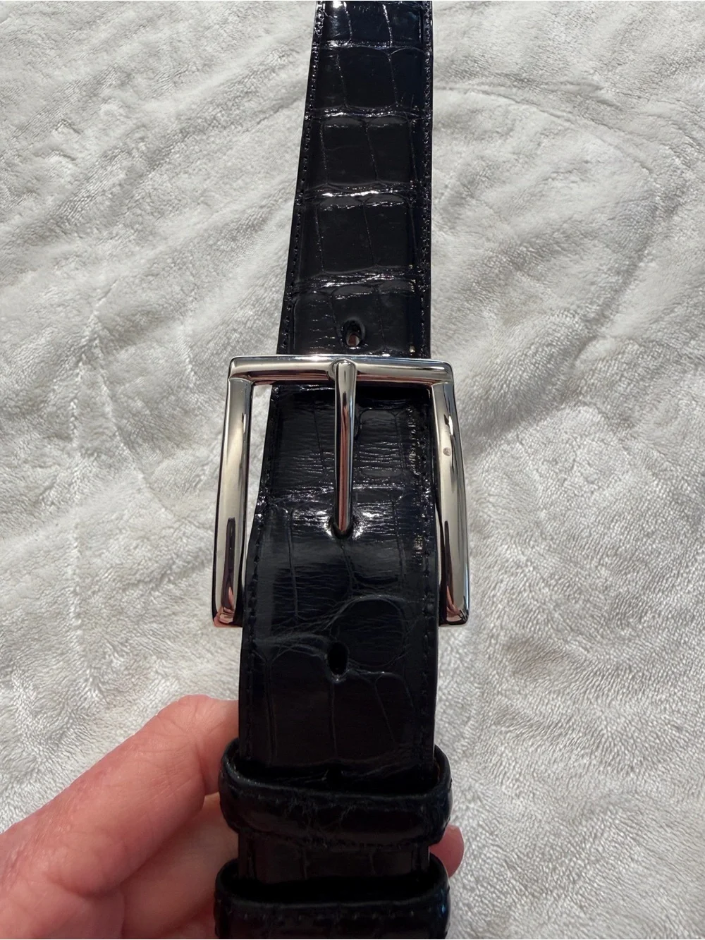 Torino Leather Co. Genuine Alligator Belt Size 38 Black Silver Solid Brass Italy